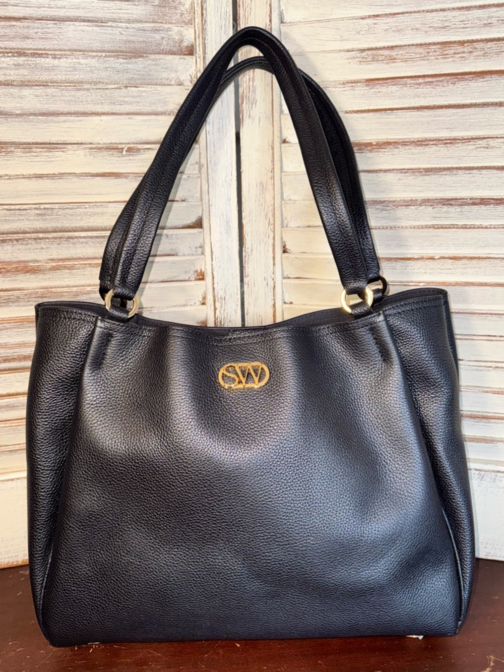 Stuart Weitzman Sherene Black Pebbled Leather Tote Satchel Market Sample